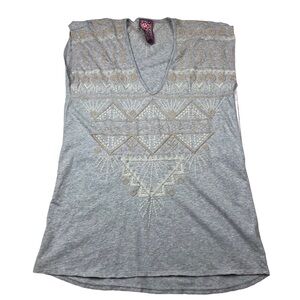Johnny Was Gray Top with Gold Embroidery